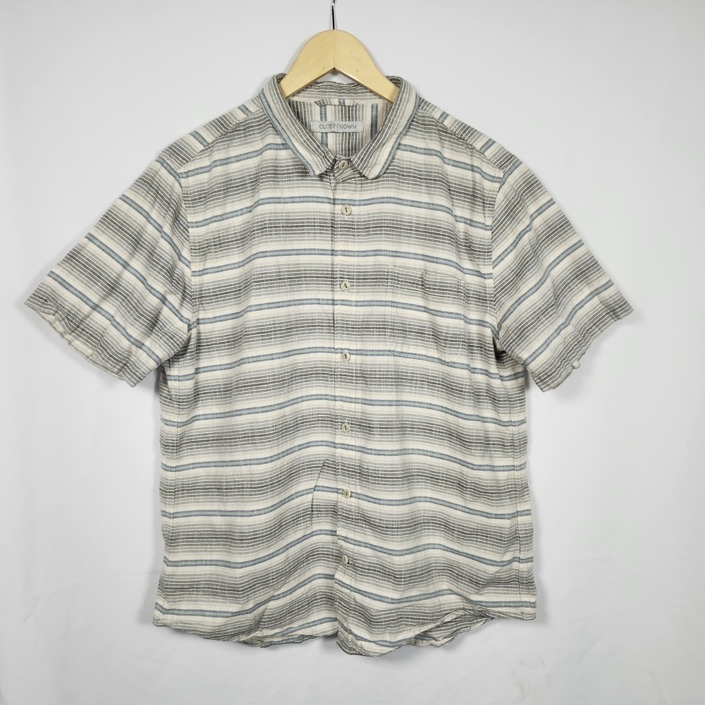OUTERKNOWN Short Sleeve Shirt Men's 100% Organic Cotton Stripe Size XL Coastal